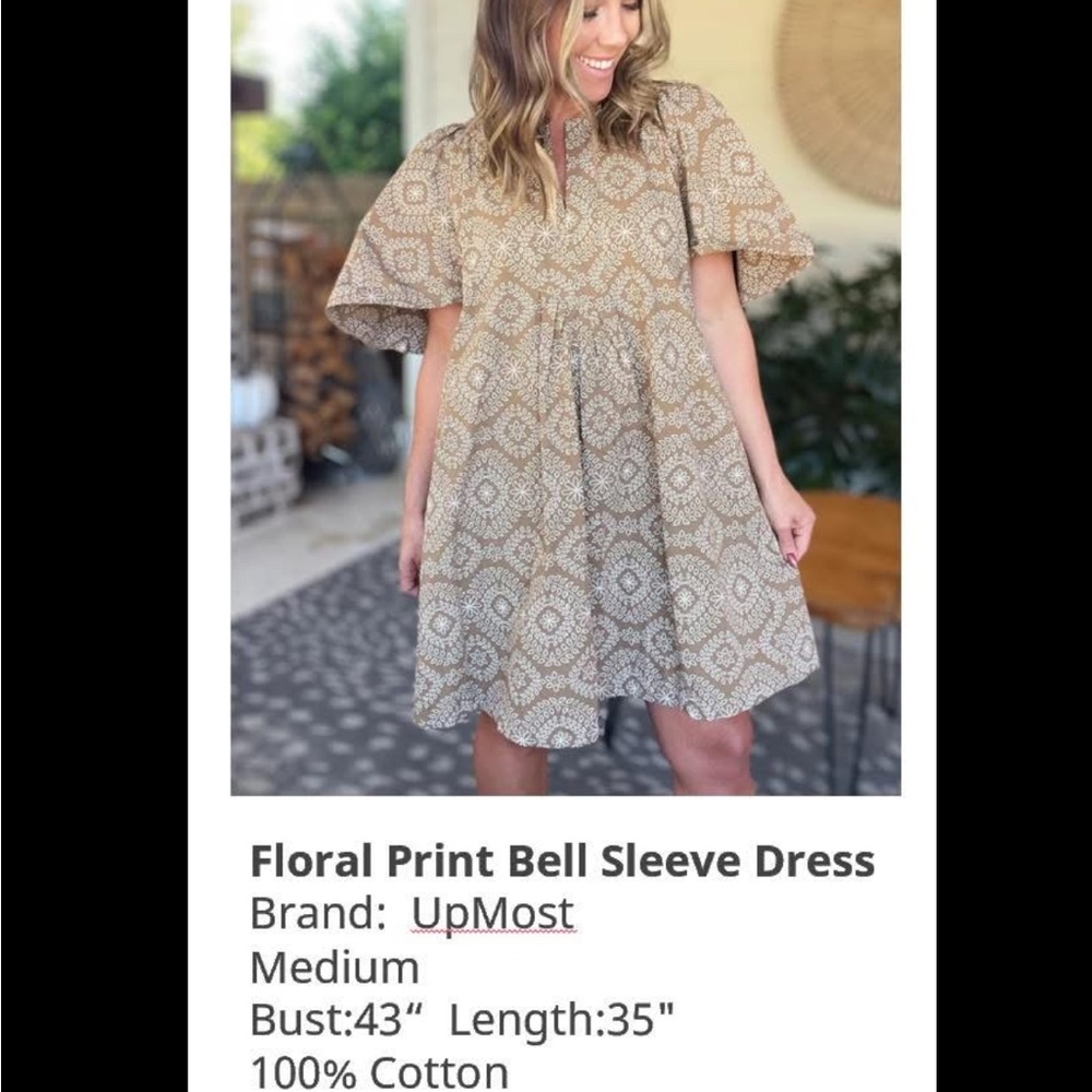 Cream Mini Sundress with Bell Sleeves and V-Neck